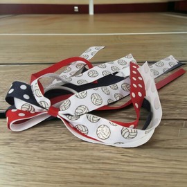 Red & Navy Blue Volleyball Glitter Hair Tie with Ponytail Bow for Girls - Color: Volleyball: Black/Orange