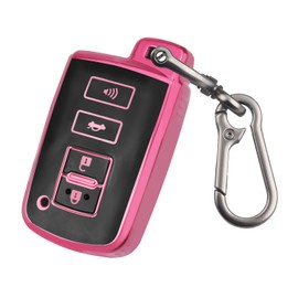 QBUC for Toyota Key Fob Cover, Smart Key Shell Case for Toyota Sequoia Highlander XLE Camry , Corolla XSE RAV4 Tundra Tacoma, Soft TPU Protection Case for Toyota with Keychain (Pink)