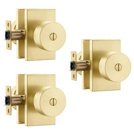 goldenwarm Gold Door Knobs Interior, Zinc-Alloy Heavy Duty Privacy Interior Door Knobs Bedroom, Brushed Brass DoorKnobs Bulk(3 Pack)