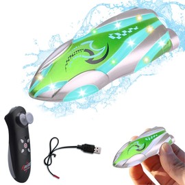 OBEST Mini Remote Control Boat for Kids Adults with Bright Light, RC Boat with Stunt and Roll, Multidirection and Adjustable Speeds Waterproof for Pools, Baths, Lakes for Boys Girls (Green)