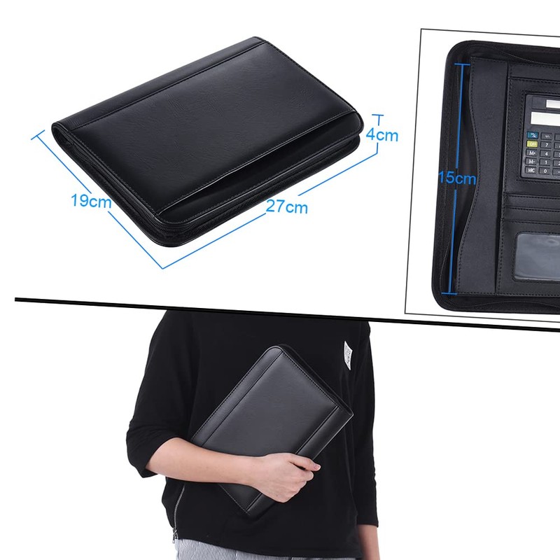 A5 PU Leather Business Portfolio with Calculator Zippered Document Organizer