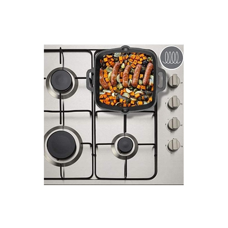 Highkind Pre-Seasoned Cast Iron Grill Pan (10.5 Inches) Square Grill