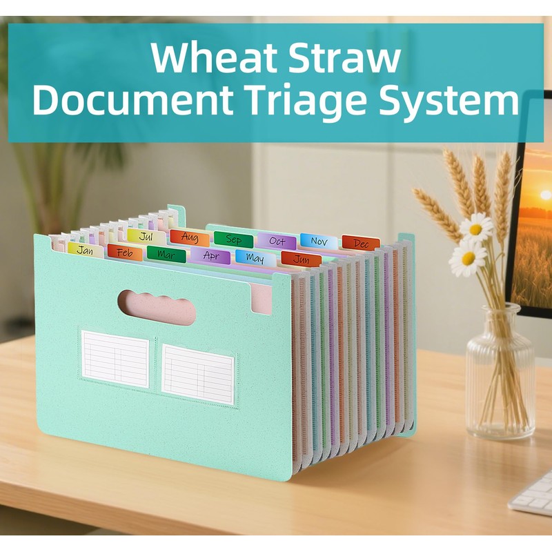 NOTEZMATE Expanding File A4 Wheat Straw with 13 Compartments, Upright