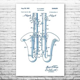 Bass Clarinet Poster Print, Music Teacher, Musician Gift, Music Class Decor, Band Director Gift, Jazz Club Art Blue & White (12 inch x 16 inch)