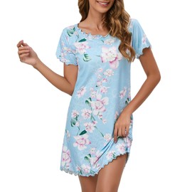 Hotolove Women's Nightgown Short-Sleeved Nightwear Night Sleep Shirt Short-Sleeved Sleep Shirt T-Shirt Sleep Shirt Sizes pat1 S