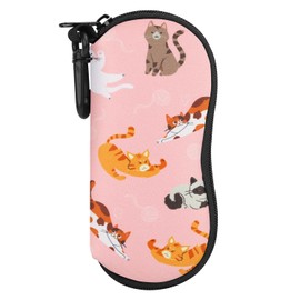 MoKo Eyeglass Soft Case, Zippered Neoprene Sunglasses Pouch with Clip for Men Women, Playing Cat
