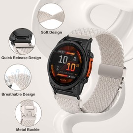 SeNool QuickFit 22 mm Nylon Strap for Garmin Fenix 8 47 mm/Fenix E 47 mm/Fenix 7 Pro/Fenix 7/Fenix 6/Fenix 6 Pro/Fenix 5, Sport Braided Watch Straps for Garmin Approach S62/Approach S60 - White