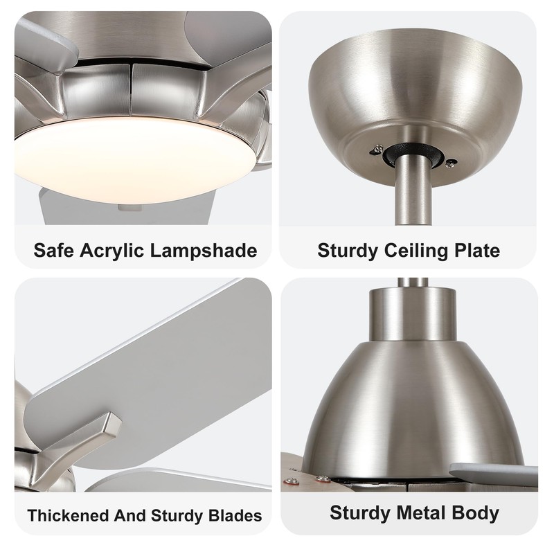 putroad 42 Inch Ceiling Fans with Lights, Brushed Nickel Ceiling