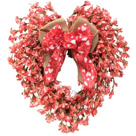 CIR OASES Valentine’s Day Wreath for Front Door, 18” Red Artificial Forsythia Heart Wreath with Bow, Spring/Summer Front Door Wreath for Wedding Window Home Wall Indoor/Outdoor Decor