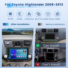 Inefala 2+64G Android 13 CarPlay Car Stereo Radio for Toyota Highlander 2008-2013, 10.1'' HD Touch Screen Compatible with Android Auto, AHD Backup Camera, Mirror Link, GPS, WiFi, FM RDS