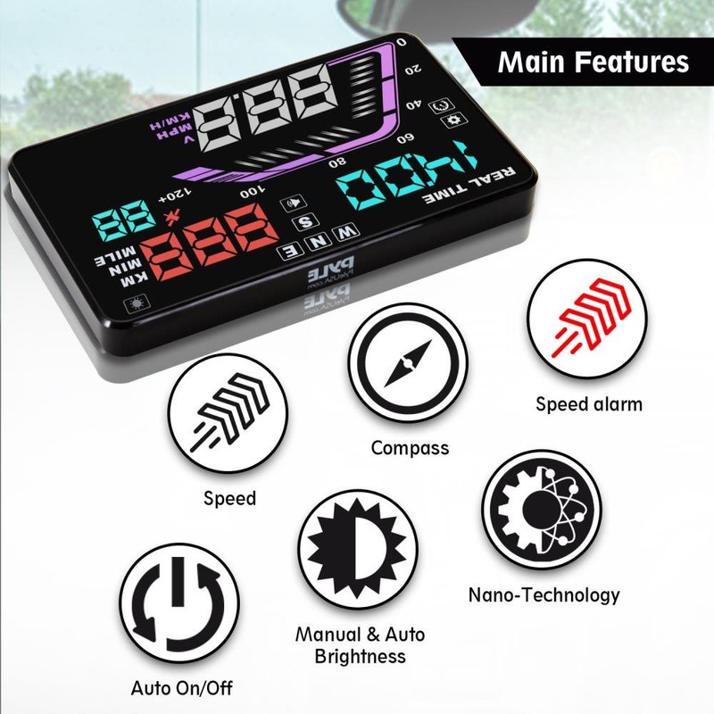 Pyle Universal 5.5’’ Car HUD Head-Up Display Multi-Color Windshield Screen