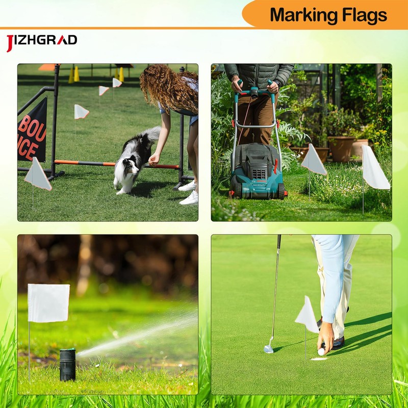 JIZHGRAD White Marking Flags, 15x4x5 Inch, 20 Pack Lawn Boundary