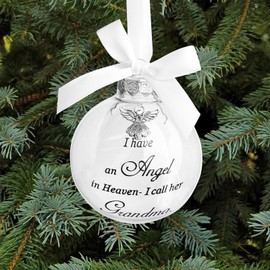 Christmas Memorial Feather Ball Angel Ornament I Have an Angel in Heaven I Call Her Grandma Family Memorial Loss of Loved One Hanging Pendant Xmas Tree Décor