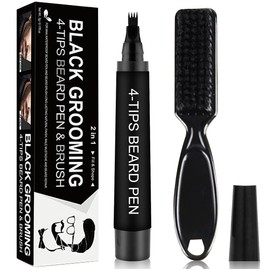 Beard Filler Pencil, Beard Filling Pen Kit, Beard Filler Pen with Beard Brush, Effective Improvement Facial Hair, Beard Pen for Moustache & Eyebrows, with 1 Beard Brush (Black)