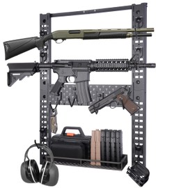 Adoreal Modularity Gun Wall Mount, Hold Up 120LBS Gun Rack for Wall with 10 Mounting J-Hooks, Rifle Shotgun Rack with Additional Storage Rack, 31.8" x 22" Tactical Gear Wall Mount, Functional Gun Rack