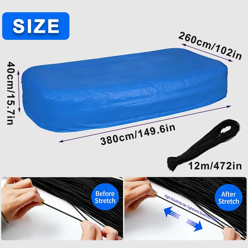 Rectangular Pool Cover for Inflatable Pool, Fits Pool Under 150"