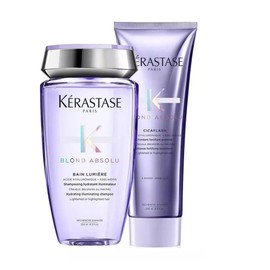 KERASTASE Blond Absolu Kit para Cabello Rubio, Claro o Decolorado | Shampoo Bain Lumiere 250 ml + Mascarilla Cicaflash 250 ml | Hidratación, Reparación, Brillo y Protección del Color Rubio