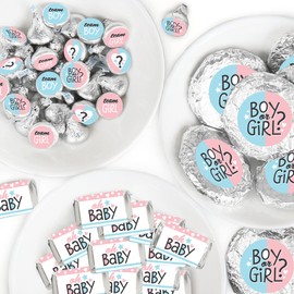 Big Dot of Happiness Baby Gender Reveal - Mini Candy Bar Wrappers, Round Candy Stickers and Circle Stickers - Team Boy or Girl Party Candy Favor Sticker Kit - 304 Pieces