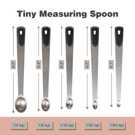 BERYLER Mini Measuring Spoons Set, Tiny Stainless Steel Measure Teaspoons with Black Silicone Handle, Suitable for Small Amount of Dry or Liquid Ingredients and Spices (1/64, 1/32, 1/16, 1/8, 1/4 tsp)