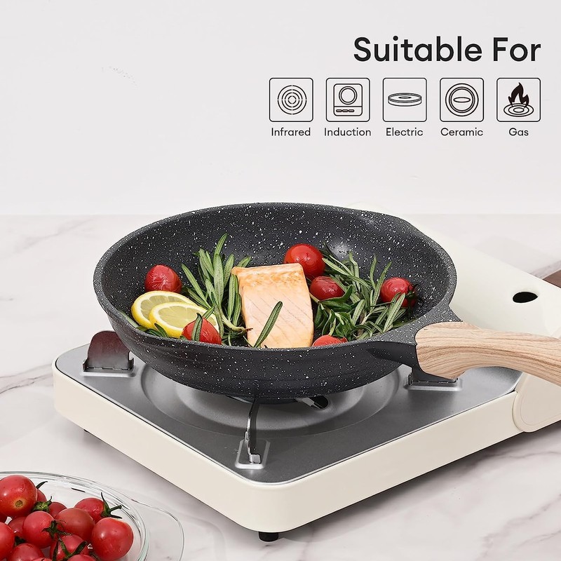 JEETEE 12.5 Inch Nonstick Frying Pan, Stone Coating Cookware, Nonstick