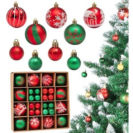 JUGLUTE Adornos para Arbol de Navidad, 44 pcs Plastic Esferas de Navidad, Juego de Adornos de Bola de Navidad, Kit de Decoración Inastillable para árb