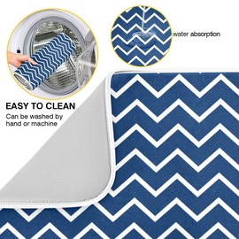 Nautical Navy Stripes Dish Drying Mat for Kitchen, Absorbent Microfiber Drying Pad Dish Mat, 24" X 18"