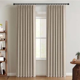 100% Blackout Shield Linen Pinch Pleated Curtains Blackout, Pleated Drapes with Hooks 105 Inch Long 2 Panels Set, Linen Blackout Curtains for Bedroom & Living Room, 40" W x 105" L, Faux Linen