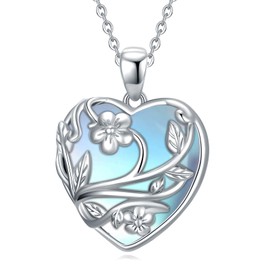 YFN Mondstein Kette Sterling Silber Herz Halskette Blume Kristall Stein Anhänger Mondstein Schmuck Geschenke für Frauen Teenager Mädchen Geburtstag
