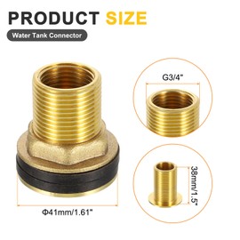 sourcing map Brass Bulkhead Fitting with Washer, G3/4" Male x G1/2" Female Thread Brass Water Tank Connector, Brass Threaded Hose Adapter for Various Pipes, Faucets, Hoses, Fittings