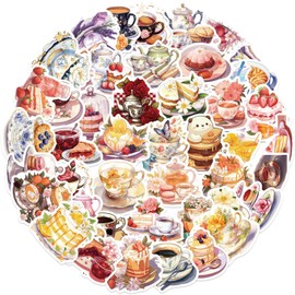 50 Pcs Afternoon Tea Stickers for Kids Teens Adults Boys,Laptop,Skateboard,Luggage,Car,Bike,Cup,Computer,Water Bottle Stickers Pack Decor,Afternoon Tea Vinyl Waterproof Sticker Decal