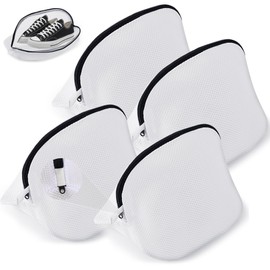 WUFANC Laundry Bag Shoes Pack of 4, Reusable Shoe Bags, Washing Machine, Easy to Clean, Laundry Net Shoes with Hidden Zip, Shoe Bag, Washing Machine for Trainers and Mesh Shoes