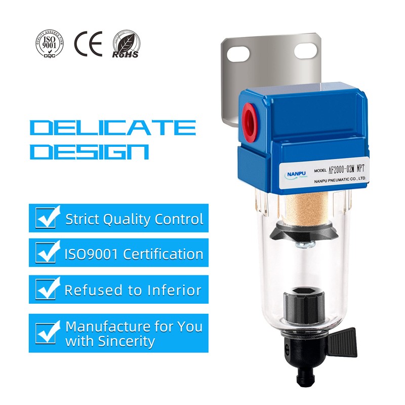 NANPU 1/4" NPT Compressed Air Line Filter, 5 Micron Brass