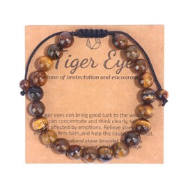 MMIUAEG Natural Crystal Bracelet for Women,Gemstone Beads Bracelets for Women Men,8MM Round Beaded Stretch Yoga Bracelets-Tiger Eye
