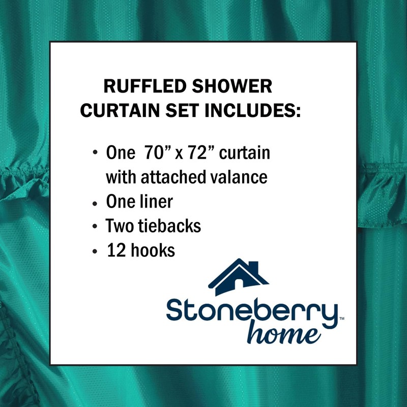 Stoneberry Home Ruffled Shower Curtain Set, Elegant 4-Piece Bathroom Ensemble