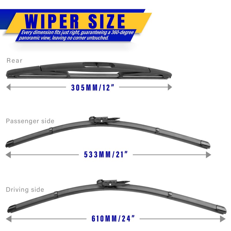 3 wipers Replacement for 2012-2017 Buick Enclave, Windshield Wiper Blades