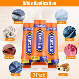 3Pcs Fabric Glue Permanent, 60 ML Washable Clear Clothing Glue, Super Fabric Glue for Rhinestones, Patches, Clothes, Denim, Leather, Polyester, Fabrics, Doll Repair, Flannel, Cotton