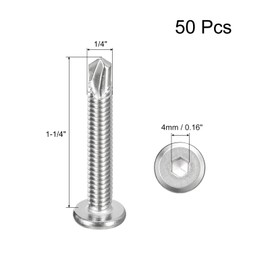 sourcing map Hex Socket Self Tapping Screws, 1/4 x 1-1/4" 410 Stainless Steel Sheet Metal Flat Head Drilling Screw 50pcs, Silver