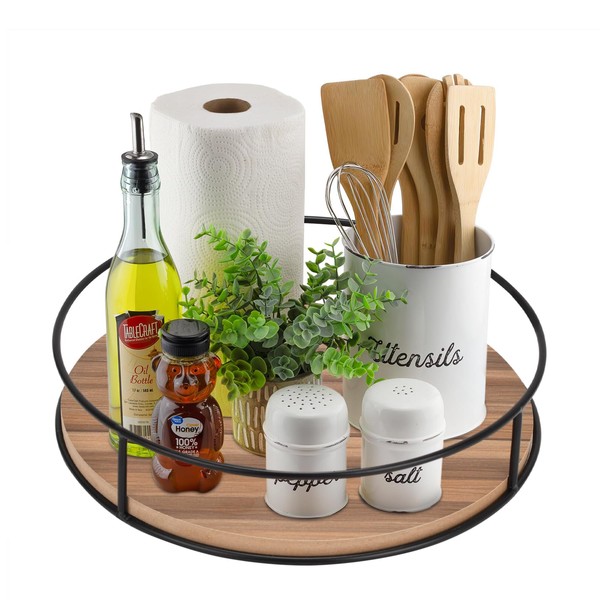 360°Rotating Lazy Susan Spice Organizer-Wooden Lazy Susan for Cabinet,Space-Saving Wooden