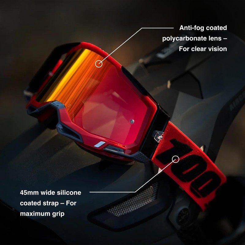 100% MÁSCARAS Unisex Adult Accuri 2 Goggle Red-Clear Lens Glasses,