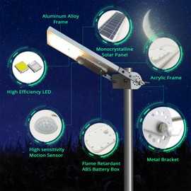 Mii-PWR 2-Pack Solar Street Lights Metal Outdoor Waterproof HEX 780X IP65 Motion Sensor 30LED with 3 Lighting Modes Auto Work for Garden Street Deck Patio Path (300W Cool White 2PK)