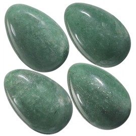 KYEYGWO Set of 4 Green Aventurine Healing Crystal Egg Set, Polished Oval Ball Gemstone Natural Palm Pocket Stone Figures Ornament Home Decor for Meditation Stress Relief Massage Stones