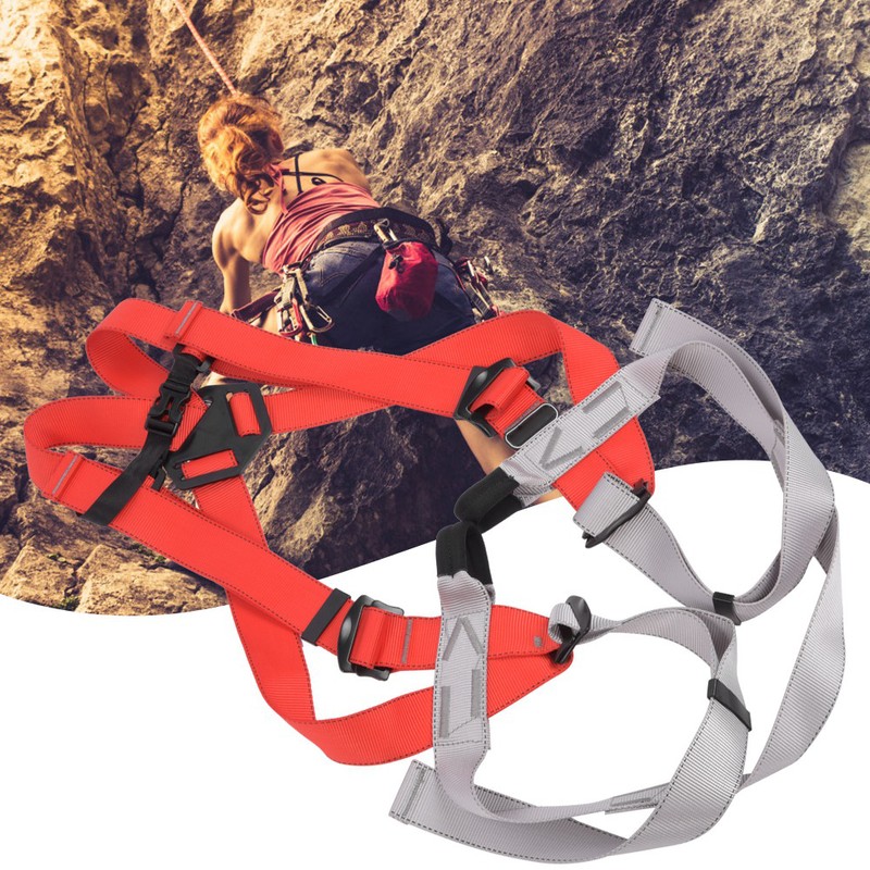 Red Gray Polyester Full Body Rock Climbing Harness Outdoor Protection
