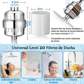 Filtro Regadera de 20 Etapas, Universal Filtro de Ducha Agua Filtro Regaderas para Baño, Adecuado para Todo Tipo de Cabezal de Ducha, Se Puede Utilizar en Cocina y Baño