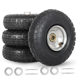GICOOL 4.10/3.50-4 Pneumatic Tire, 10" Tire and Wheel, 4 Pack, with 2.25" Offset Hub, 5/8" Axle Bore Hole, Sealed Bearings, for Hand Truck Trolley Dolly Cart