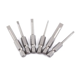 6Pcs 50mm 2-6mm Flat Head Slotted Screwdriver Bits Set S2 Magnetic Alloy 0.25 Inch Hex Slotted Screwdriver Bits Screwdriver Bits Flat Head