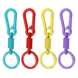 PATIKIL Keychain Clips with O Rings, 4 Pcs Quick Release Key Chain Rings Metal Key Ring Holder Spring Snap Hook Organizer for Car Keys, Backpack, Women, Man, Red/Purple/Yellow/Blue