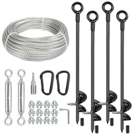 hannger 4 Pcs 30" Long Ground Anchors Shed Anchors Kit with 3/16" Galvanized Cable & Turnbuckles & Carabiners, Heavy Duty Earth Anchors for Sheds Trees Trampoline Greenhouse Swing Set Tent