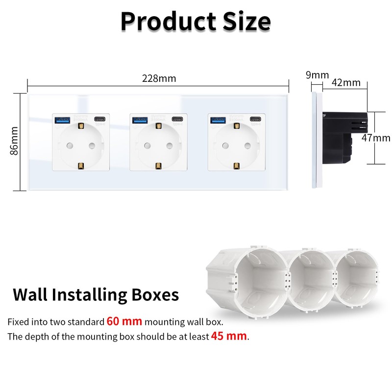 JIMEIDA Glass Socket with USB 20 W Fast Charging in