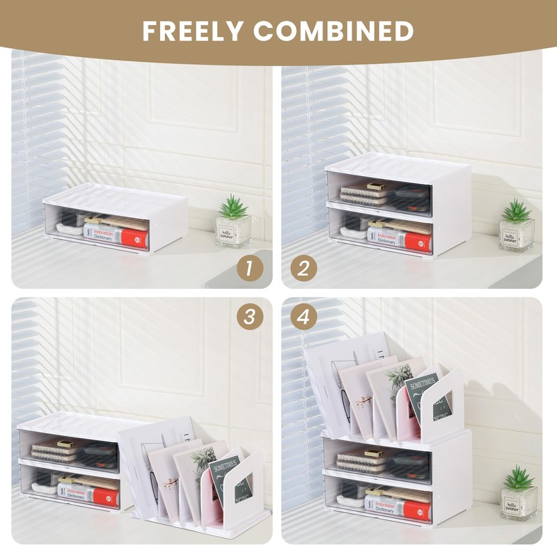 LALOBLUE Acrylic Desk Organizer with Drawer and Vertical File Holder,