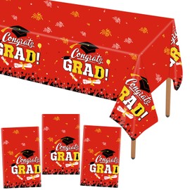 STARSIDE Set of 3 Plastic 2025 Graduation Tablecloth,54"x108" Graduation Party Table Decorations,Gongrats Grad Disposable Tablecovers for Congrats Grad Party Supplies (Red)